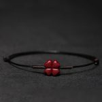 Buddha Stones Handmade Plum Blossom Four Leaf Clover PiXiu Lotus Koi Fish Cinnabar Blessing Braid Bracelet Bracelet BS Black(Wrist Circumference 14-19cm) Four Leaf Clover