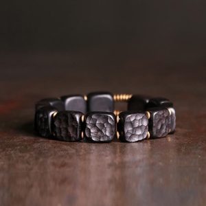 Buddha Stones Retro Ebony Wood Texture Style Copper Peace Balance Bracelet Bracelet BS 17-17.5cm