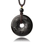 Buddha Stones Black Obsidian Taoism Five Sacred Mountains Carved Strength Peace Buckle Necklace Pendant Key Chain Phone Hanging Decoration Necklaces & Pendants BS 3