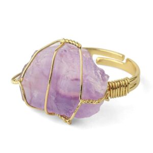Buddha Stones Natural Crystal Gemstone Amethyst Adjustable Ring Rings BS Amethyst