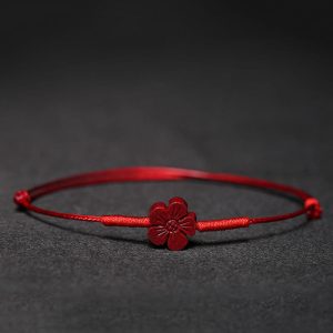 Buddha Stones Handmade Plum Blossom Four Leaf Clover PiXiu Lotus Koi Fish Cinnabar Blessing Braid Bracelet Bracelet BS Red(Wrist Circumference 14-19cm) Plum Blossoms
