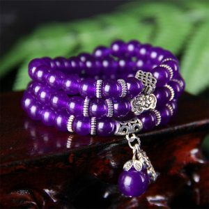 Buddha Stones The Amethyst Pixiu Wealth Bracelet Bracelet BS 0.31 in (8 mm)