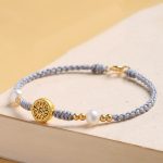 Buddha Stones Copper Coin Fortune Tree Pearl Luck Blue Rope Braided Bracelet Bracelet BS 21