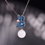 Buddha Stones White Jade 925 Sterling Silver Pearl Flower Blessing Necklace Pendant Ring Earrings Bracelet Necklaces & Pendants BS Silver Necklace(Necklace Length: 45cm)