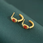 Buddha Stones 925 Sterling Silver Red Agate Lotus Confidence Calm Stud Earrings Earrings BS 2