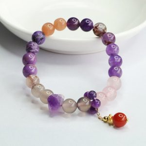 Buddha Stones Natural Amethyst Crystal Inner Peace Healing Bead Charm Bracelet Bracelet BS Amethyst(Inner Peace♥Healing)(Wrist Circumference 14-16cm)