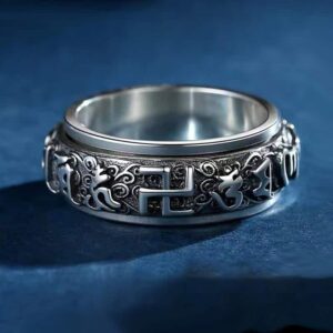 Buddha Stones Six True Words Swastika Copper Healing Rotatable Ring Ring BS US11