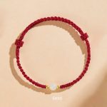 Buddha Stones Handcrafted Round Jade Lucky Bead Prosperity Braided Bracelet Bracelet BS 6mm One Bead Dark Red(Wrist Circumference 14-17cm)