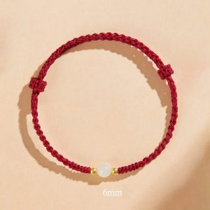 Buddha Stones Handcrafted Round Jade Lucky Bead Prosperity Braided Bracelet Bracelet BS 6mm One Bead Dark Red(Wrist Circumference 14-17cm)