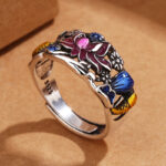 Buddha Stones Koi Fish Lotus Flower Leaf Design Luck Wealth Ring Ring BS 3