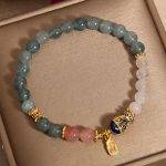 Buddha Stones Jade Yanyuan Agate White Jade Koi Fish Scripture Charm Luck Bracelet Bracelet BS 1