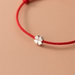 Buddha Stones 925 Sterling Silver Four Leaf Clover Red Rope Bracelet Bracelet BS 2