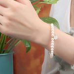 Buddha Stones 14K Gold Plated Natural Pearl Crystal Shell Charm Bead Bracelet Bracelet BS 10