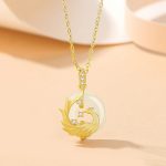 Buddha Stones 925 Sterling Silver Year of the Dragon Hetian Jade Golden Dragon Phoenix Peace Buckle Luck Necklace Pendant Necklaces & Pendants BS Phoenix(Luck♥Strength)