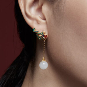 Buddha Stones Vintage White Jade Red Agate Bead Blessing Drop Dangle Earrings Earrings BS White Jade(Protection♥Happiness)