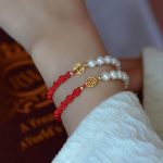 Buddha Stones 14K Gold Plated Pearl Bead Luck Protection Braid Red String Bracelet Bracelet BS 4