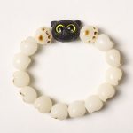 Buddha Stones Natural Bodhi Seed Lovely Paw Ebony Wood Lucky Cat Wisdom Bracelet Bracelet BS White Bodhi Seed Simple Version(Wrist Circumference 14-15cm)