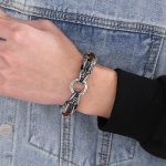 Buddha Stones Dragon Leather Titanium Steel Protection Luck Braided Bracelet Bracelet BS 15