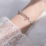 Buddha Stones Strawberry Quartz Moonstone Luck Moon Charm Bracelet