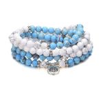108 Mala Beads White Turquoise Emperor Stone Lotus Blessing Bracelet Bracelet Mala BS White Turquoise&Emperor Stone
