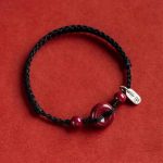 Buddha Stones Handmade Cinnabar Peace Buckle Safe and Healthy Charm Blessing String Bracelet Anklet Bracelet Anklet BS Black&Charm Anklet(Anklet Circumference 18-32cm)