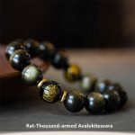 Buddha Stones Chinese Zodiac Natal Buddha Gold Sheen Obsidian Wealth Protection Bracelet Bracelet BS Rat-Thousand-armed Avalokitesvara