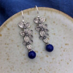 Buddha Stones 925 Sterling Silver Turquoise Lazurite Flower Leaf Serenity Protection Hook Drop Dangle Earrings Earrings BS Lazurite&925 Sterling Silver