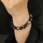 Buddha Stones Natural Silver Sheen Obsidian Lunar Meteorite Protection Bracelet Bracelet BS 7