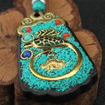Buddha Stones Tibet God Of Wealth Money Tree Golden Phoenix Thangka Ebony Peace Necklace Pendant Necklaces & Pendants BS 14