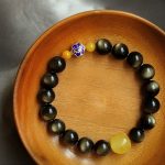 Buddha Stones 925 Sterling Silver Chinese Zodiac Natal Buddha Natural Gold Sheen Obsidian Amber Wealth Protection Bracelet Bracelet BS 2
