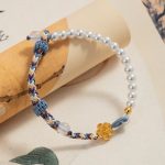 Buddha Stones 925 Sterling Silver Peach Blossom Pearl Chalcedony Healing Rope Bracelet 2
