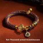 Buddha Stones 925 Sterling Silver Chinese Zodiac Natal Buddha Om Mani Padme Hum Luck Bell Braided String Bracelet Bracelet BS Rat-Thousand-armed Avalokitesvara 17-19cm