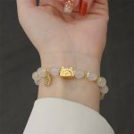 Buddha Stones Year Of The Dragon Red Agate Strawberry Quartz Black Obsidian Jade Garnet Pearl Cinnabar Dumpling Dragon Luck Fu Character Bracelet Bracelet BS 9