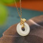 Buddha Stones 925 Sterling Silver Natural Hetian Jade Ginkgo Leaf Peace Buckle Luck Necklace Pendant Necklaces & Pendants BS Hetian Jade(Prosperity♥Abundance)