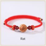 Buddha Stones Natural Peach Wood Chinese Zodiac Fu Character Carved Cinnabar Wealth Bracelet Bracelet BS Rat-Red(Wrist Circumference 14-22cm)