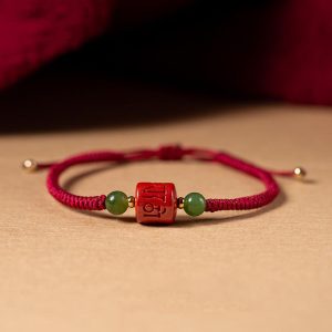 Buddha Stones Tibetan Cinnabar Om Mani Padme Hum Engraved Blessing Braided Rope Bracelet Bracelet BS Red Rope(Wrist Circumference 14-15.5cm)