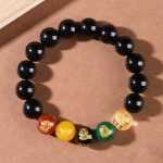 Buddha Stones Gold Sheen Obsidian Rainbow Obsidian Black Obsidian Five Directions Gods of Wealth Bracelet Bracelet BS Black Obsidian 12mm(Wrist Circumference 14-16.5cm)