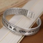 Buddha Stones 999 Sterling Silver Om Mani Padme Hum Lotus Wisdom Bracelet Bangle Bracelet Bangle BS Large