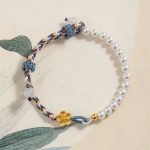 Buddha Stones 925 Sterling Silver Peach Blossom Pearl Chalcedony Healing Rope Bracelet 3