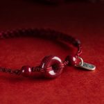 Buddha Stones Handmade Cinnabar Peace Buckle Safe and Healthy Charm Blessing String Bracelet Anklet Bracelet Anklet BS 2