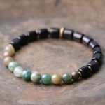 Buddha Stones Ebony Wood Red Jasper Moss Agate Crystal Copper Peace Couple Bracelet Bracelet BS Ebony&Moss Agate 18cm