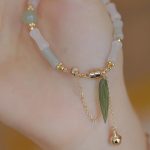 Buddha Stones 14K Gold Plated Hetian White Jade Bamboo Leaf Luck Protection Bracelet Bracelet BS 7
