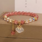 Buddha Stones Natural Strawberry Quartz Crystal White Agate Auspicious Cloud Healing Bracelet Bracelet BS 4