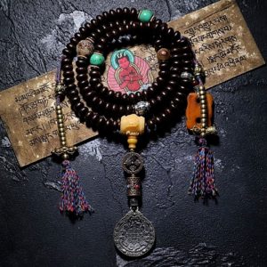 Buddha Stones Tibet 108 Mala Beads Purple Bodhi Seed Bagua Vajra Auspiciousness Bracelet Mala Bracelet BS Nine Palaces Bagua&Non-elastic String 11mm