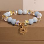 Buddha Stones Natural Aquamarine Flower Healing Crystal Bracelet Bracelet BS Aquamarine Bracelet(Wrist Circumference: 14-16cm)