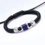 Buddha Stones 999 Sterling Silver Copper Coin Bead Copper Balance Braided String Bracelet Bracelet BS Silver Blue