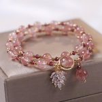Buddha Stones Natural Strawberry Quartz Love Healing Maple Leaf Charm Double Wrap Bracelet Bracelet BS Strawberry Quartz(Love♥Healing) Bead Size 6mm