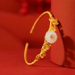Buddha Stones 925 Sterling Silver Plated Gold Hetian Jade  Plum Blossom Luck Necklace Pendant Bracelet Bangle Ring Bracelet Necklaces & Pendants BS 8