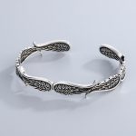 Buddha Stones Angel Wings Feather Pattern Carved Luck Cuff Bracelet Bangle Bracelet Bangle BS 4