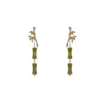 Buddha Stones 925 Sterling Silver Posts Copper Plated Gold Natural Peridot Bamboo Leaf Drop Earrings 8